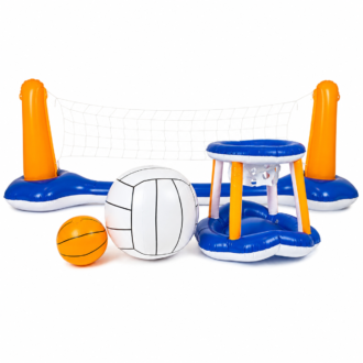 PoolPlay™ Uppblåsbart Vattenspel – Volleyboll & Basket för Poolen